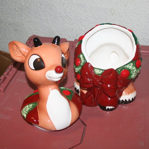 Rudolph the Red Nosed Reindeer Large Ceramic Cookie Jar Enesco 2001 - Picture 7 of 8